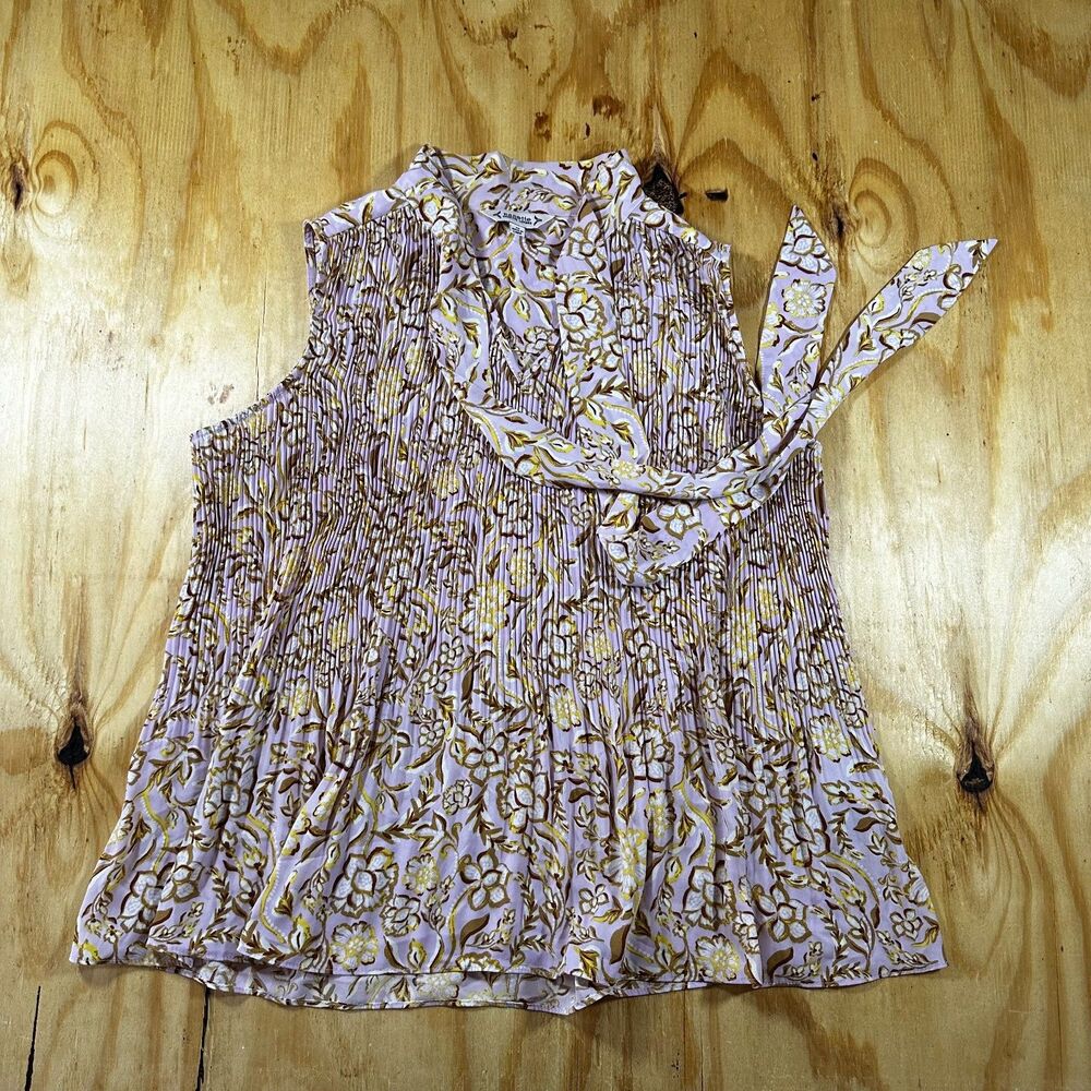Nanette Lepore Pleated Floral Bow Tie Blouse - M
